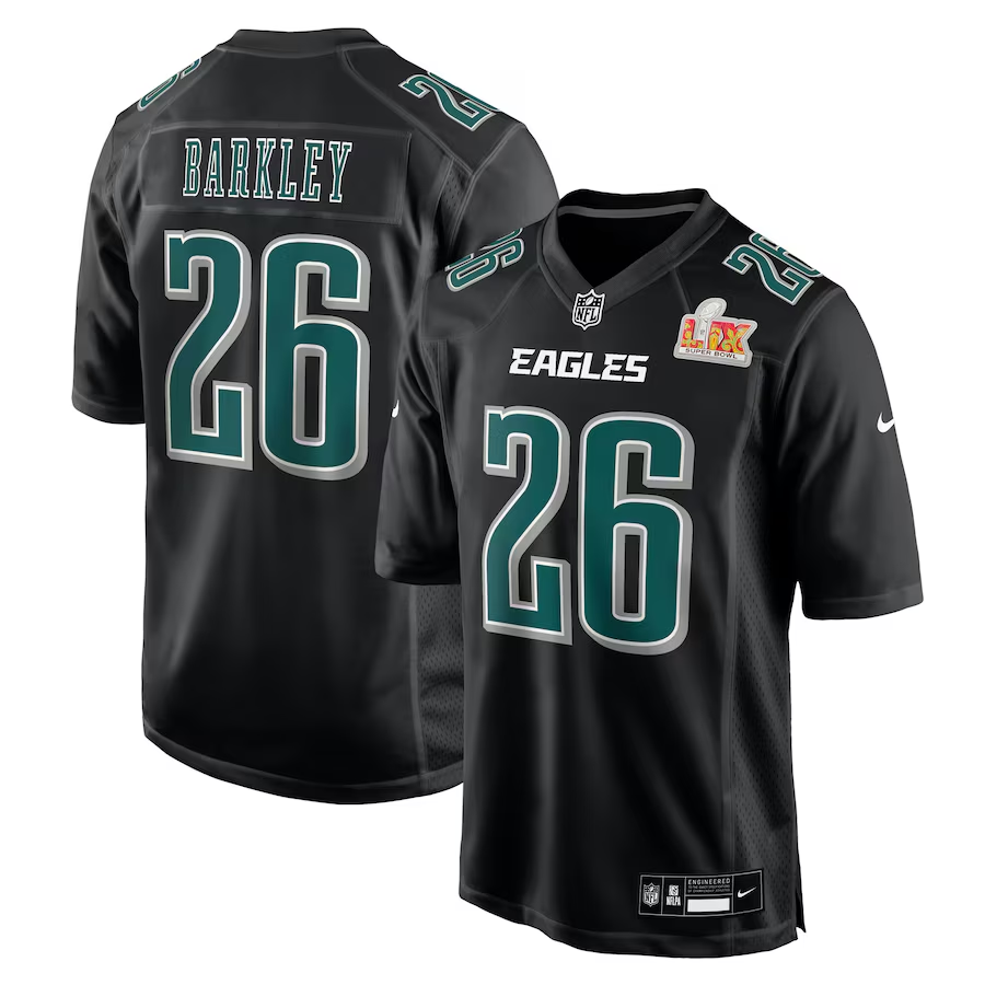 Men's Philadelphia Eagles Saquon Barkley #26 Carbon Black Super Bowl LIX Jersey